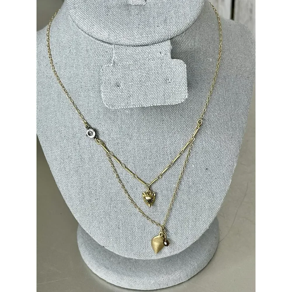 Chloe and Isabel Double Strand Green Eye Badger & Leaf Design Gold Necklace